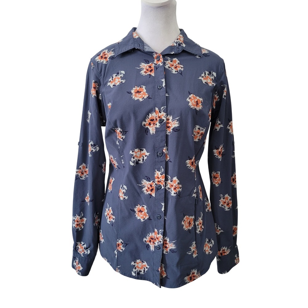 Duluth Trading Co Womens XS Button Up Shirt Blue‎ Floral Ventilated Sidewinder